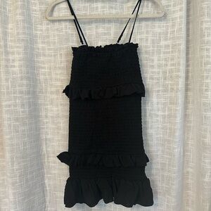 NWT Black Ruched Mini Ruffle Dress XS